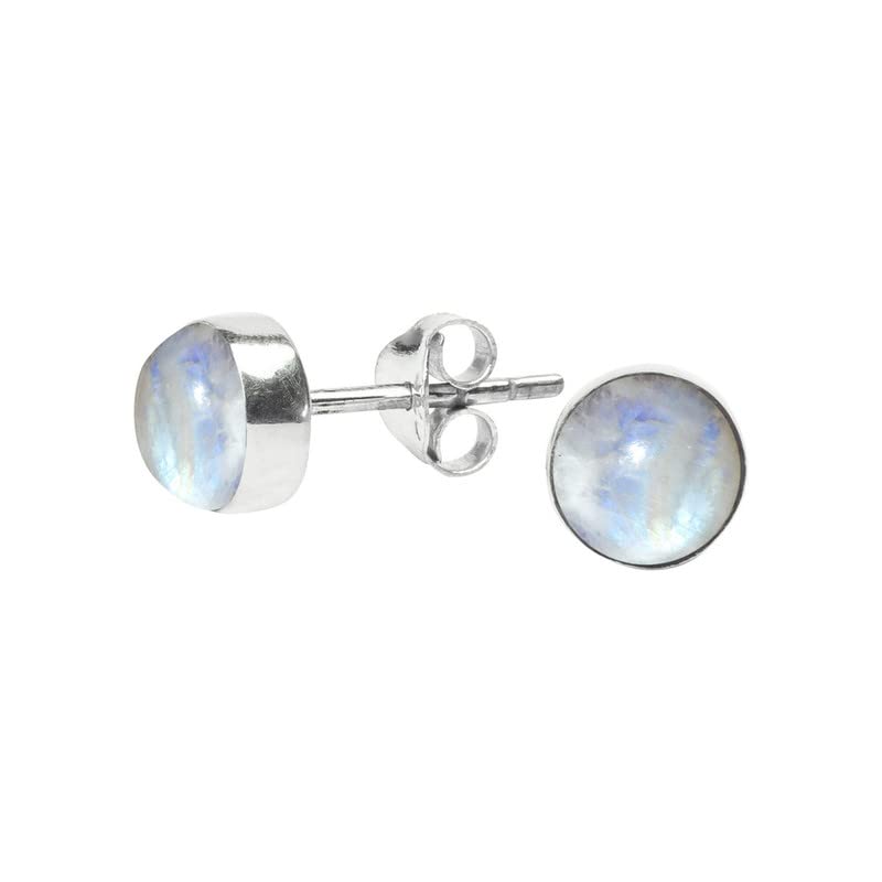 925 Sterling Silver Rainbow Moonstone Stud Earrings