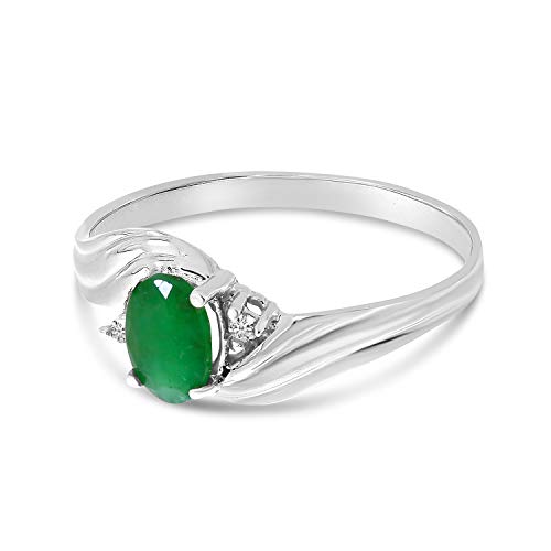 White Gold Oval Emerald and Diamond Ring - Size 7