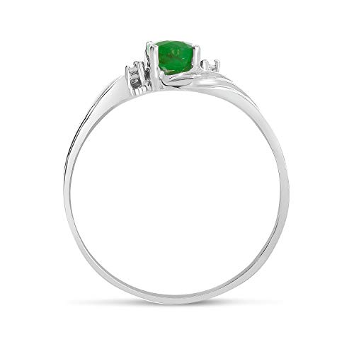 White Gold Oval Emerald and Diamond Ring - Size 7