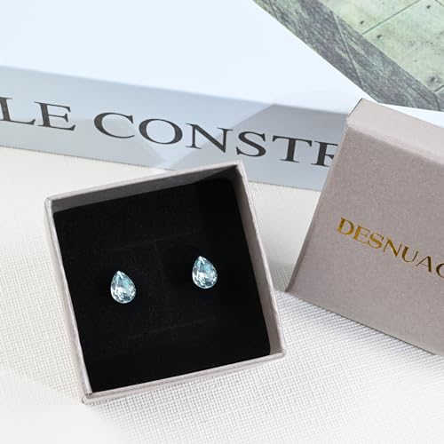 Aquamarine Teardrop Stud Earrings March Birthstone Jewelry Women