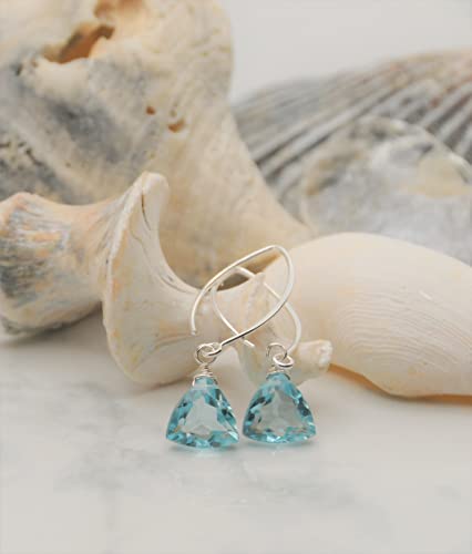 Aquamarine Blue Quartz Sterling Silver Dangle Earrings Gift Box