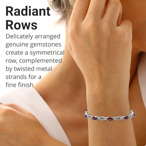 Natural Garnet Gemstone Stainless Steel Bracelet for Women