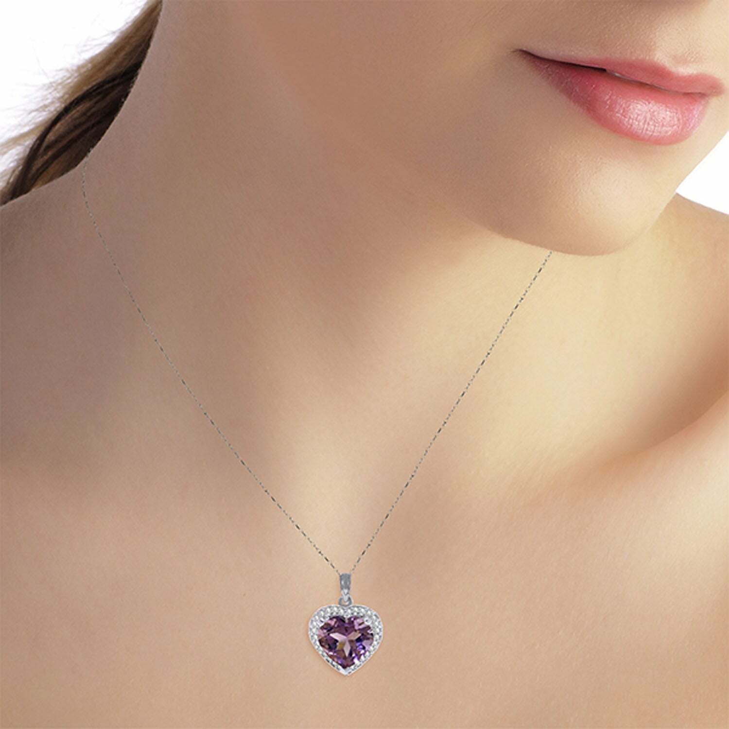 White Gold Elizabeth Amethyst Diamond Gemstone Necklace 3.24 Carat