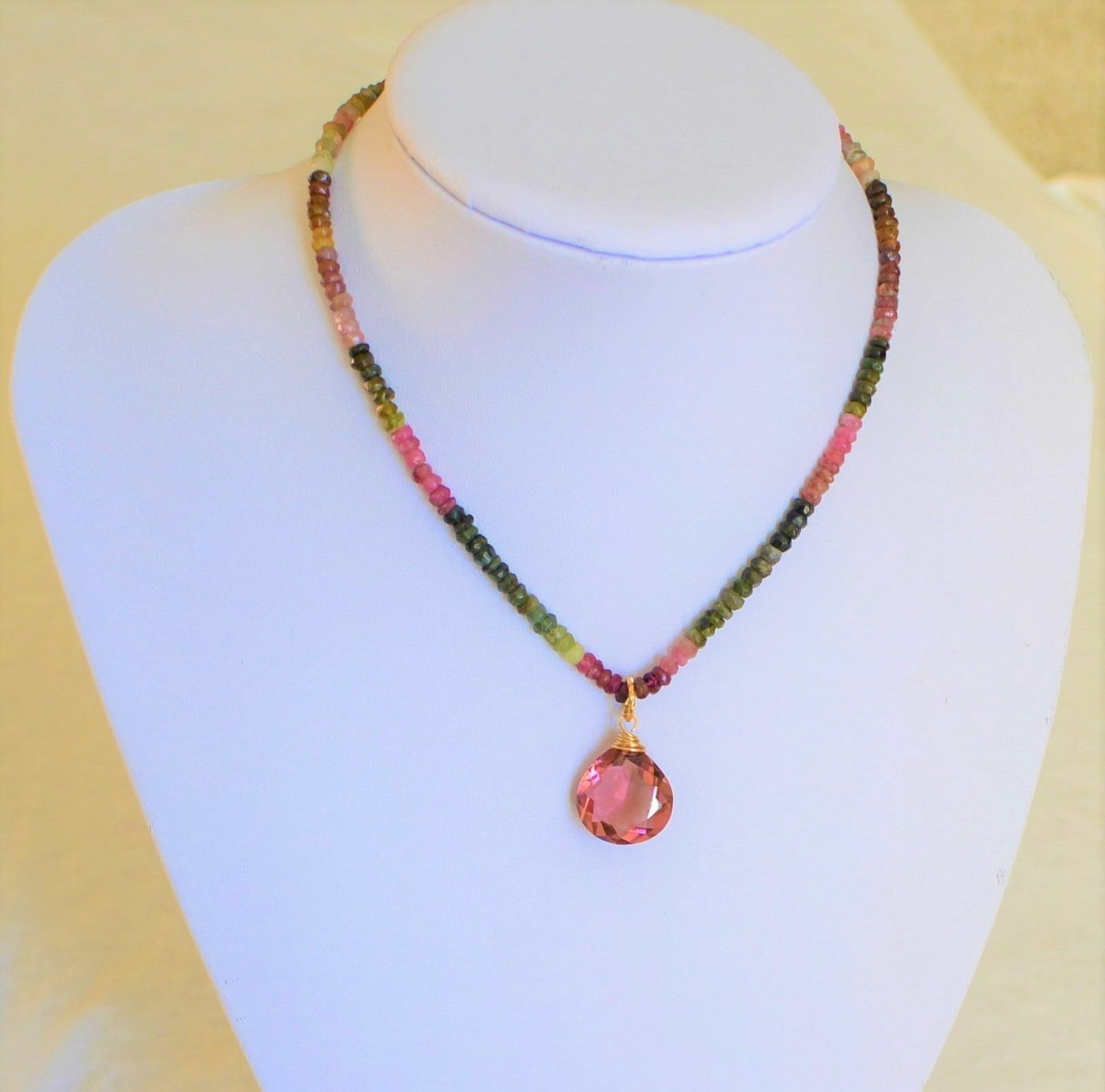 Natural Multicolored Tourmaline Yellow Gold Necklace