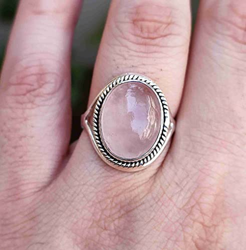 Handmade Rose Quartz Sterling Silver Women's Ring