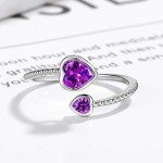 Adjustable February Birthstone Purple Heart Ring