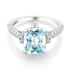 Sky Blue Aquamarine & White Sapphire Ring