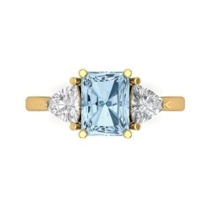 Emerald Cut Aquamarine Three-Stone Gold Engagement Ring