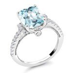 Sky Blue Aquamarine & White Sapphire Ring