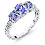 Blue Tanzanite Three-Stone Ring in Sterling Silver