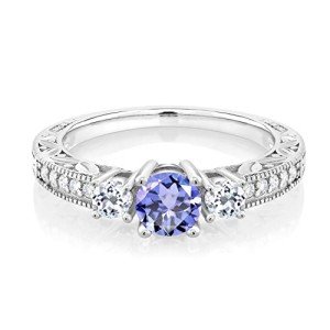 Blue Tanzanite and White Topaz Engagement Ring