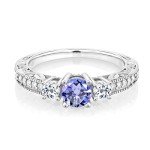 Blue Tanzanite and White Topaz Engagement Ring