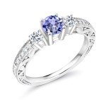 Blue Tanzanite and White Topaz Engagement Ring