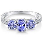 Blue Tanzanite Three-Stone Ring in Sterling Silver