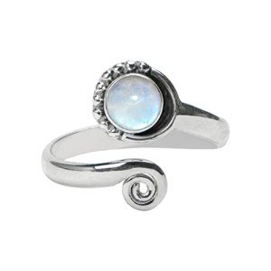 Adjustable Rainbow Moonstone Sterling Silver Toe Ring