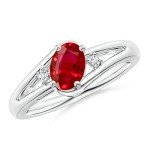 Ruby and Diamond Side Stones Ring in White Gold