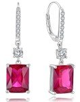 Red Ruby Sterling Silver Dangle Earrings for Women