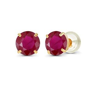 14K Yellow Gold Round Ruby Birthstone Stud Earrings