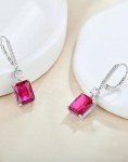 Red Ruby Sterling Silver Dangle Earrings for Women