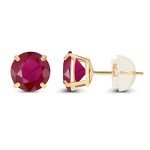 14K Yellow Gold Round Ruby Birthstone Stud Earrings