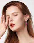 Red Ruby Sterling Silver Dangle Earrings for Women
