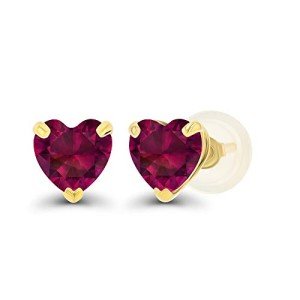 14K Yellow Gold Heart Ruby Birthstone Stud Earrings