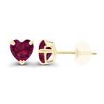 14K Yellow Gold Heart Ruby Birthstone Stud Earrings