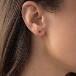 14K Yellow Gold Heart Ruby Birthstone Stud Earrings