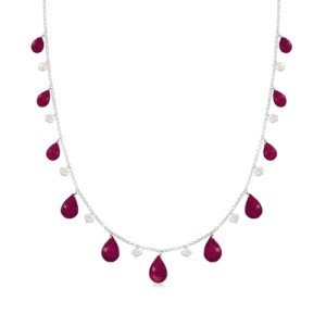 Gemstone & Cultured Pearl Drop Necklace in Silver