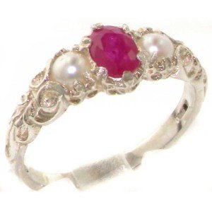 Beautiful Ruby and Pearl Women's Promise Ring