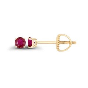Ruby Birthstone 14K Gold Plated Stud Earrings