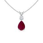 Ruby Teardrop Necklace in Sterling Silver with Diamonds