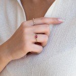 14k Gold Emerald Cut Ruby Three Stone Ring