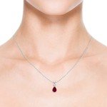 Ruby Teardrop Necklace in Sterling Silver with Diamonds