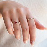 14k Gold Emerald Cut Ruby Three Stone Ring