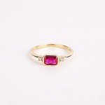 14k Gold Emerald Cut Ruby Three Stone Ring