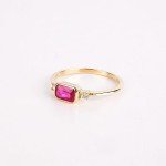 14k Gold Emerald Cut Ruby Three Stone Ring