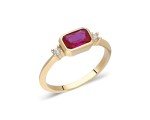 14k Gold Emerald Cut Ruby Three Stone Ring