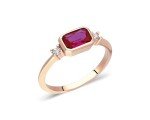 14k Gold Emerald Cut Ruby Three Stone Ring