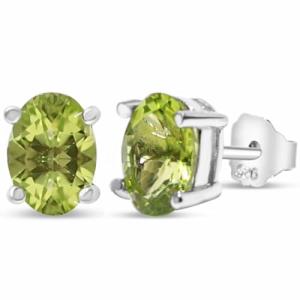 Sterling Silver Green Peridot Oval Stud Earrings