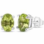 Sterling Silver Green Peridot Oval Stud Earrings