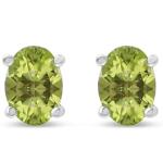 Sterling Silver Green Peridot Oval Stud Earrings