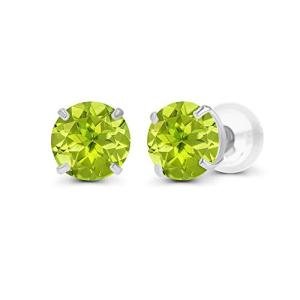 14K White Gold 6mm Round Green Peridot Earrings