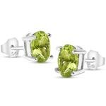 Sterling Silver Green Peridot Oval Stud Earrings