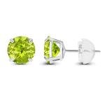 14K White Gold 6mm Round Green Peridot Earrings