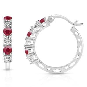 Diamond and Ruby Hoop Earrings in Sterling Silver