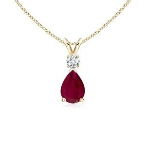 Ruby Teardrop Necklace in Sterling Silver with Diamonds