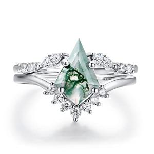 Moss Agate Gemstone Ring Set in Sterling Silver