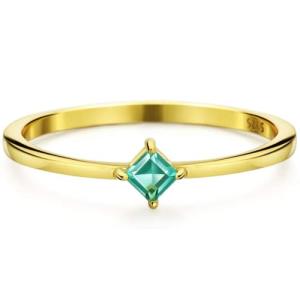 Dainty Emerald Square Cut Gold Plated Sterling Silver Statement Rings