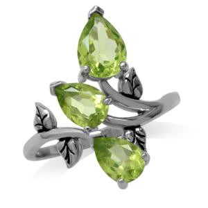 Natural Peridot & Sterling Silver Leaf Ring